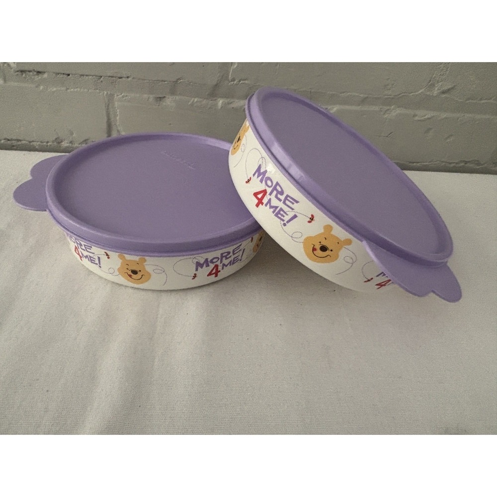 Tupperware Winnie The Pooh Kids Bowl Set with Lids Purple & White Lunch